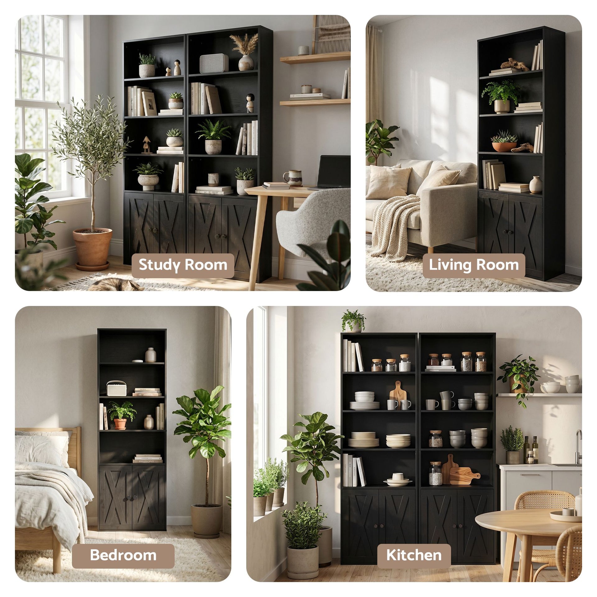 Artiss 6-Tier Bookshelf Display Cabinet Storage Black Awezingly