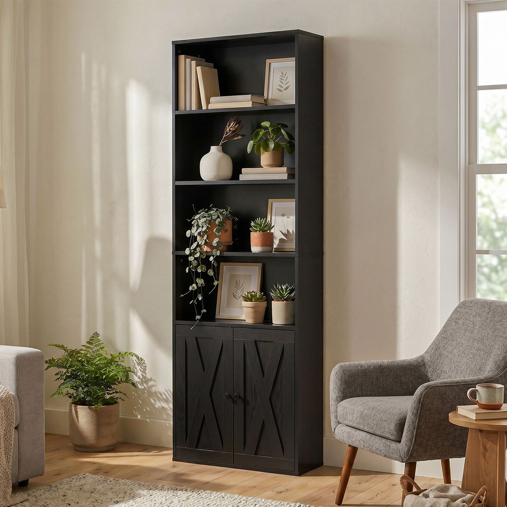 Artiss 6-Tier Bookshelf Display Cabinet Storage Black Awezingly