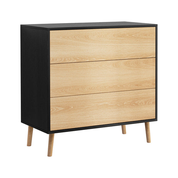 Artiss 3 Chest of Drawers Dresser Table Black&Pine Awezingly
