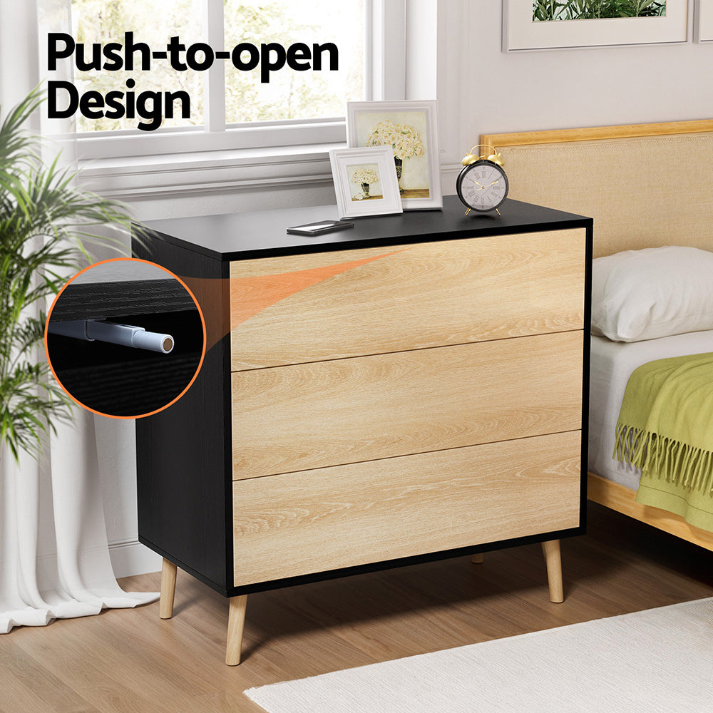 Artiss 3 Chest of Drawers Dresser Table Black&Pine Awezingly