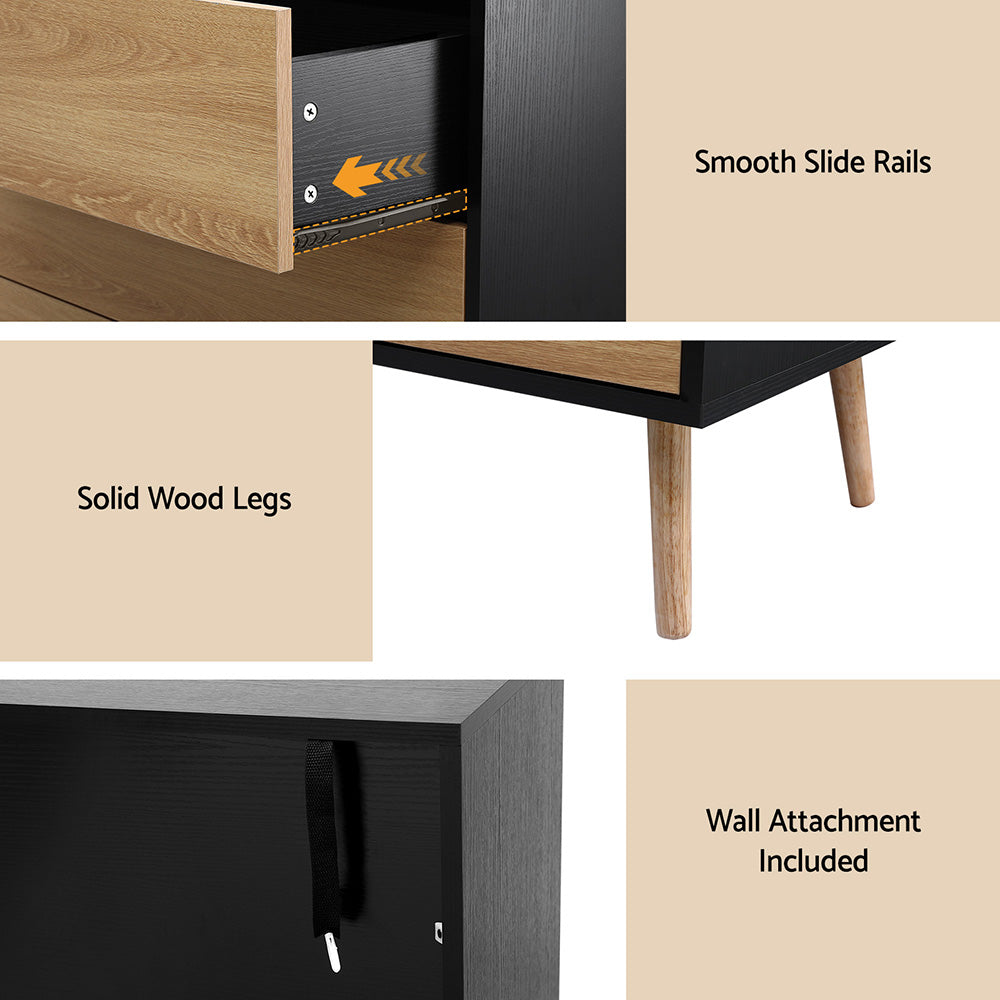 Artiss 3 Chest of Drawers Dresser Table Black&Pine Awezingly