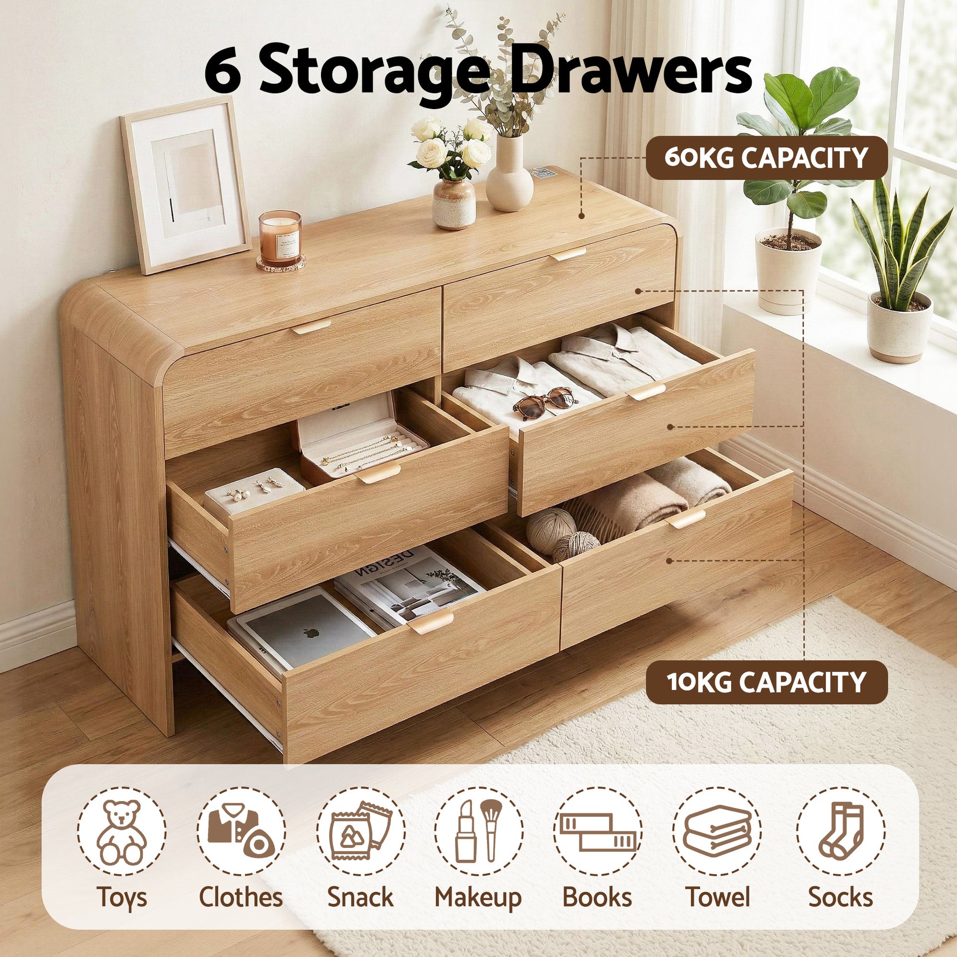 Artiss 6 Chest of Drawers Dresser Cabinet Pine Awezingly