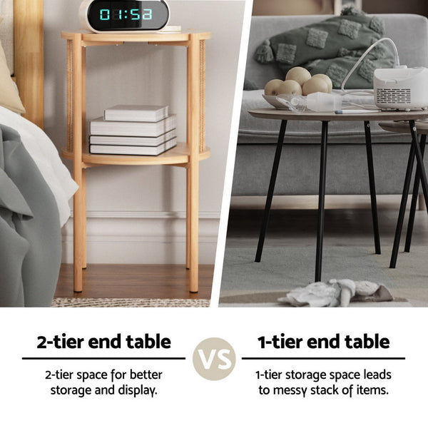 Artiss Coffee Table 2-Tier Round Wood Artiss