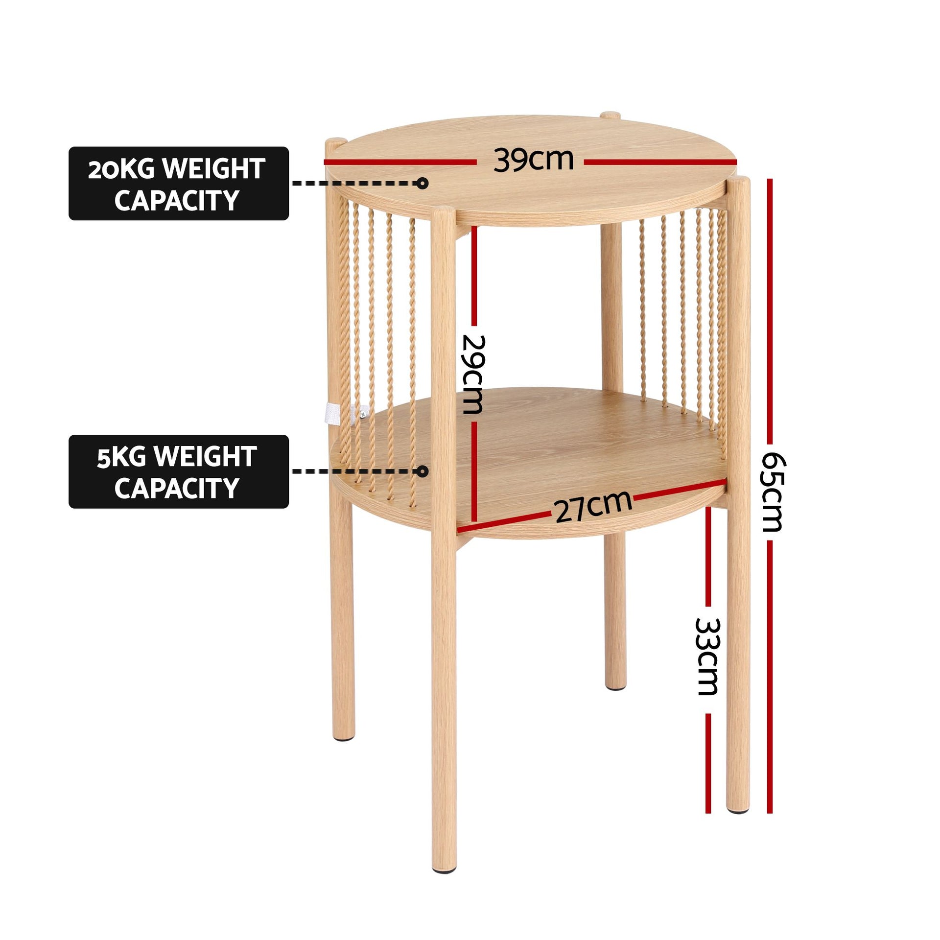 Artiss Set of 2 End Tables Coffee Table 2-Tier Round Wood Awezingly