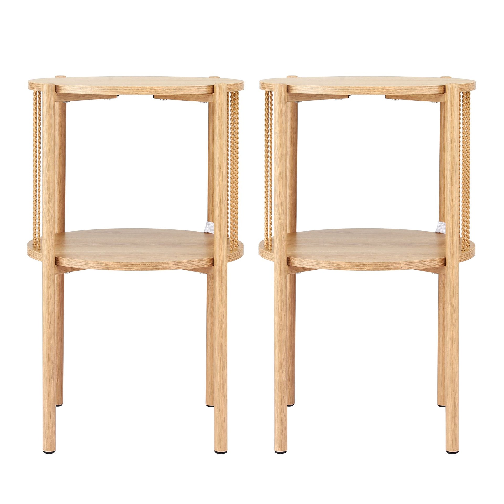 Artiss Set of 2 End Tables Coffee Table 2-Tier Round Wood Awezingly
