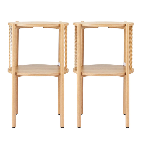 Artiss Set of 2 End Tables Coffee Table 2-Tier Round Wood Awezingly