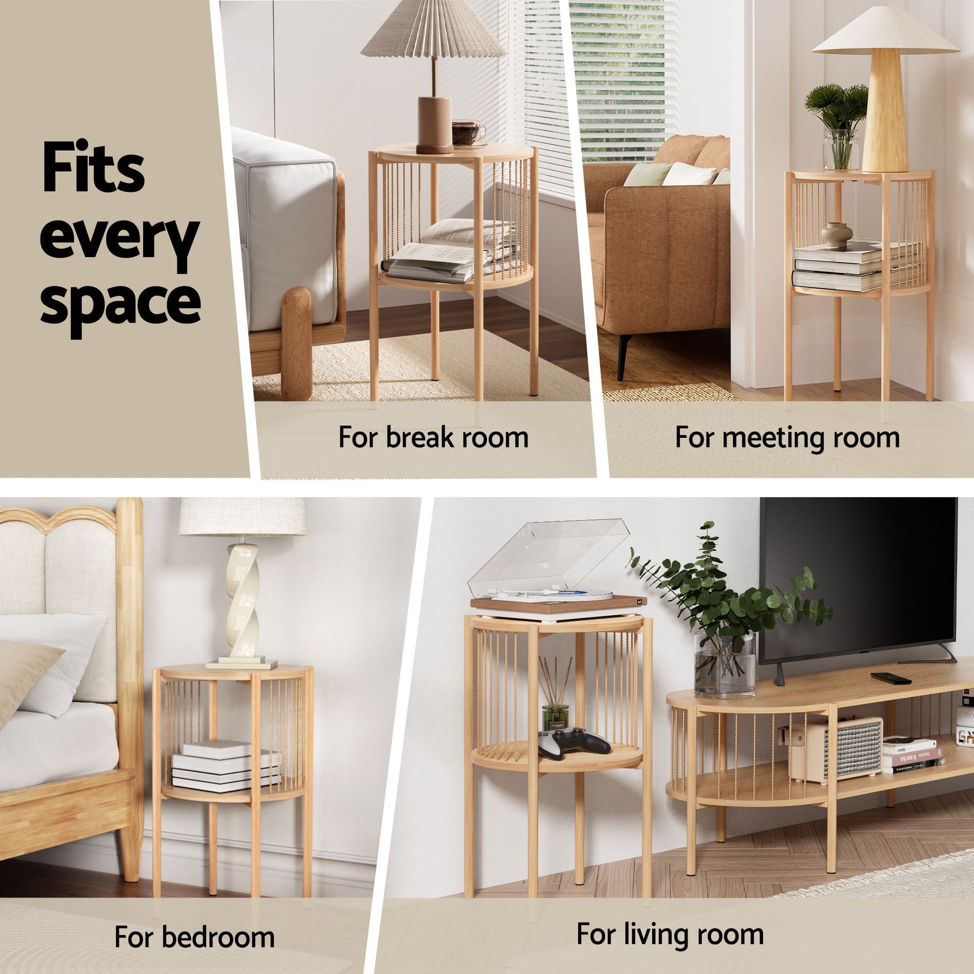 Artiss Set of 2 End Tables Coffee Table 2-Tier Round Wood Awezingly