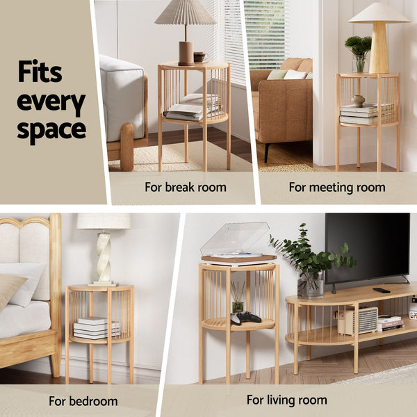 Artiss Set of 2 End Tables Coffee Table 2-Tier Round Wood Awezingly