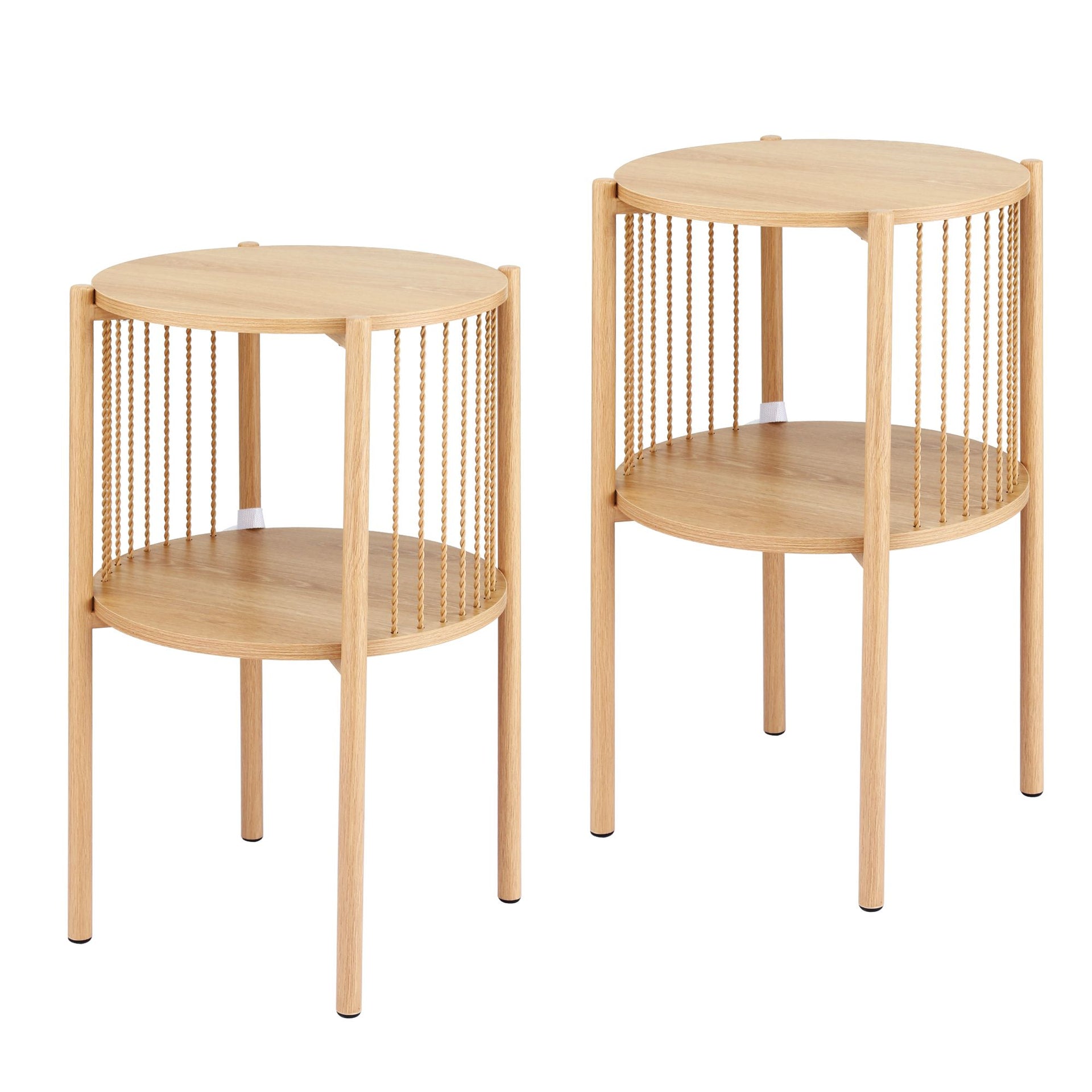 Artiss Set of 2 End Tables Coffee Table 2-Tier Round Wood Awezingly