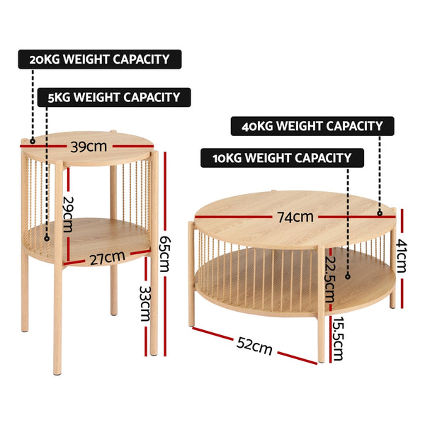 Artiss Coffee Table 2-Tier Round Wood Awezingly
