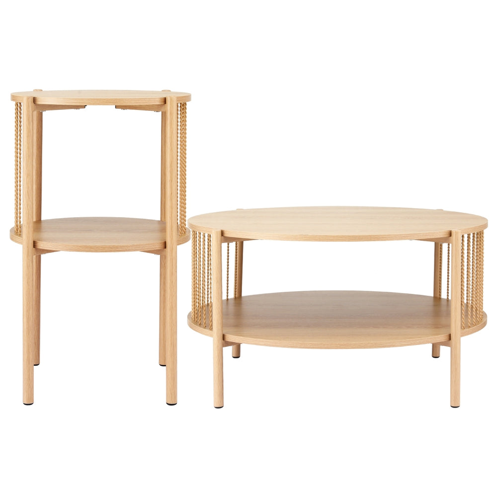Artiss Coffee Table 2-Tier Round Wood Awezingly