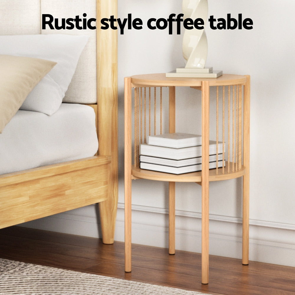 Artiss Coffee Table 2-Tier Round Wood Awezingly