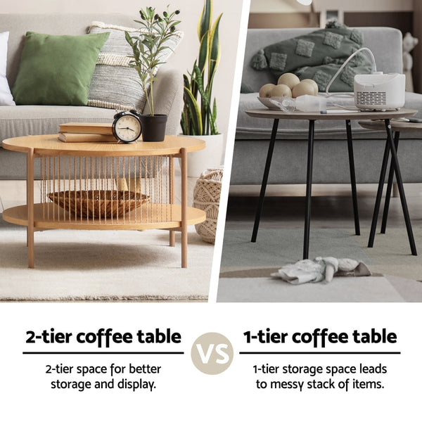 Artiss Coffee Table 2-Tier Round Wood Awezingly