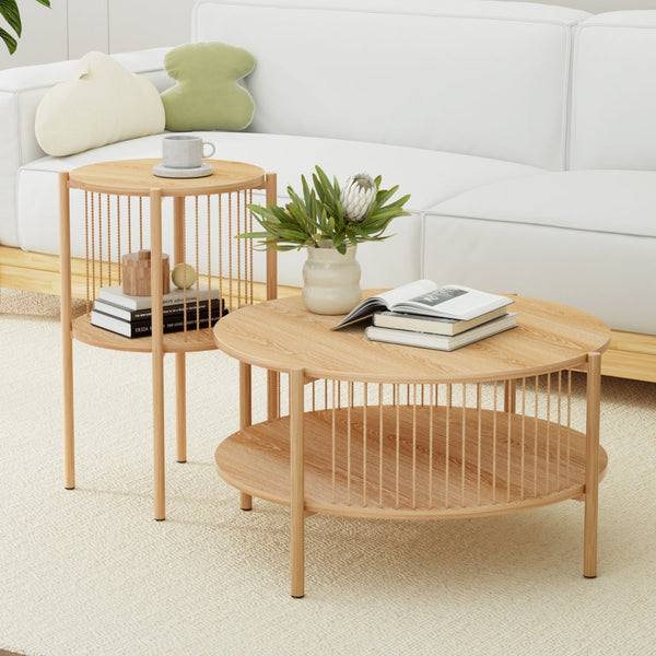 Artiss Coffee Table 2-Tier Round Wood Awezingly