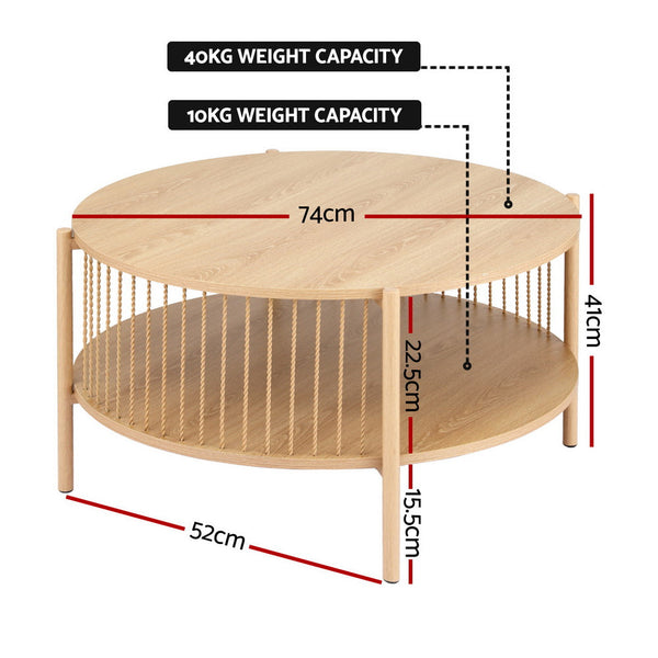 Artiss Coffee Table 2-Tier Round Wood Artiss