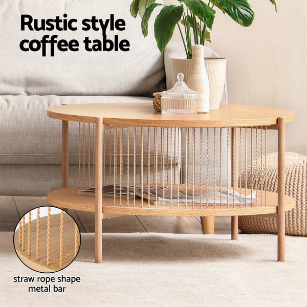 Artiss Coffee Table 2-Tier Round Wood Artiss