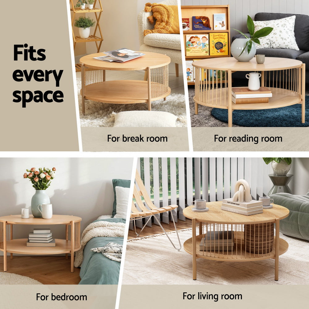 Artiss Coffee Table 2-Tier Round Wood Artiss