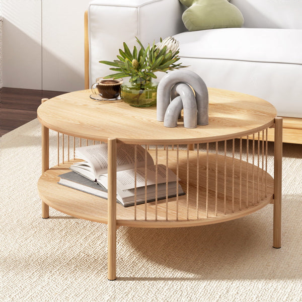 Artiss Coffee Table 2-Tier Round Wood Artiss