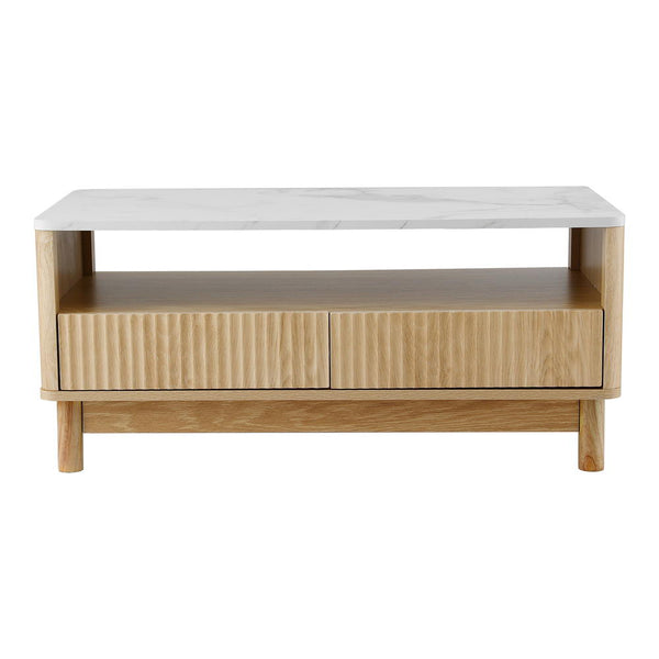 Artiss Coffee Table Drawer Shelf Marble Effect Wood&White Awezingly