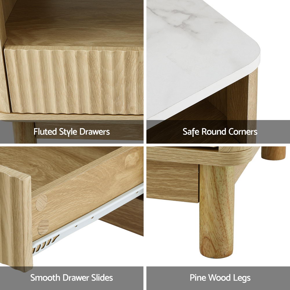 Artiss Coffee Table Drawer Shelf Marble Effect Wood&White Awezingly