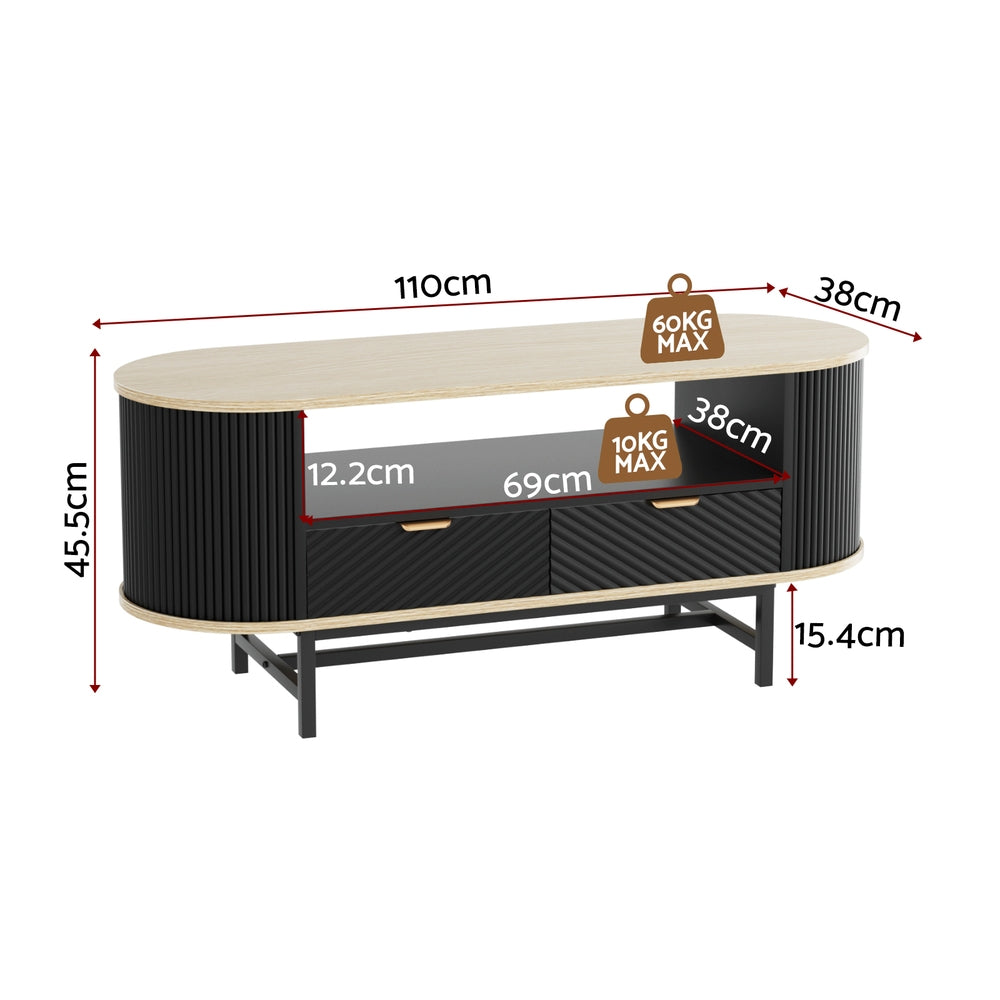 Artiss Coffee Table Drawer Shelf Wood&Black Awezingly