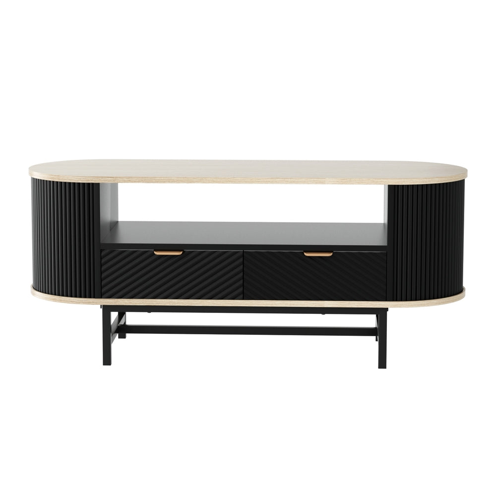 Artiss Coffee Table Drawer Shelf Wood&Black Awezingly