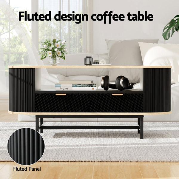 Artiss Coffee Table Drawer Shelf Wood&Black Awezingly