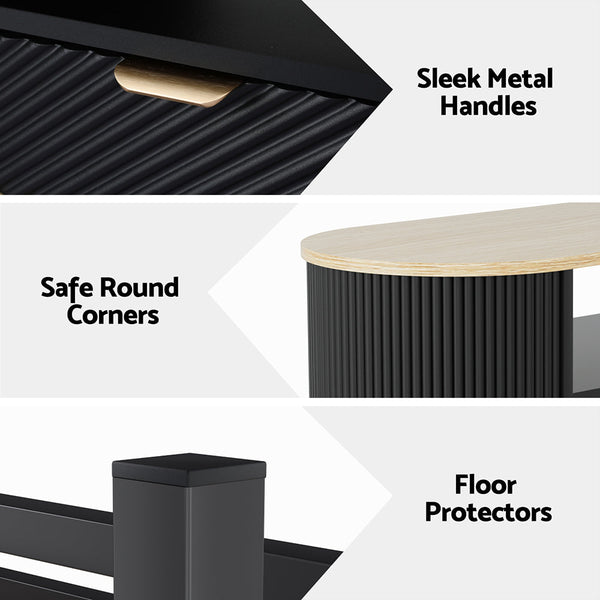 Artiss Coffee Table Drawer Shelf Wood&Black Awezingly