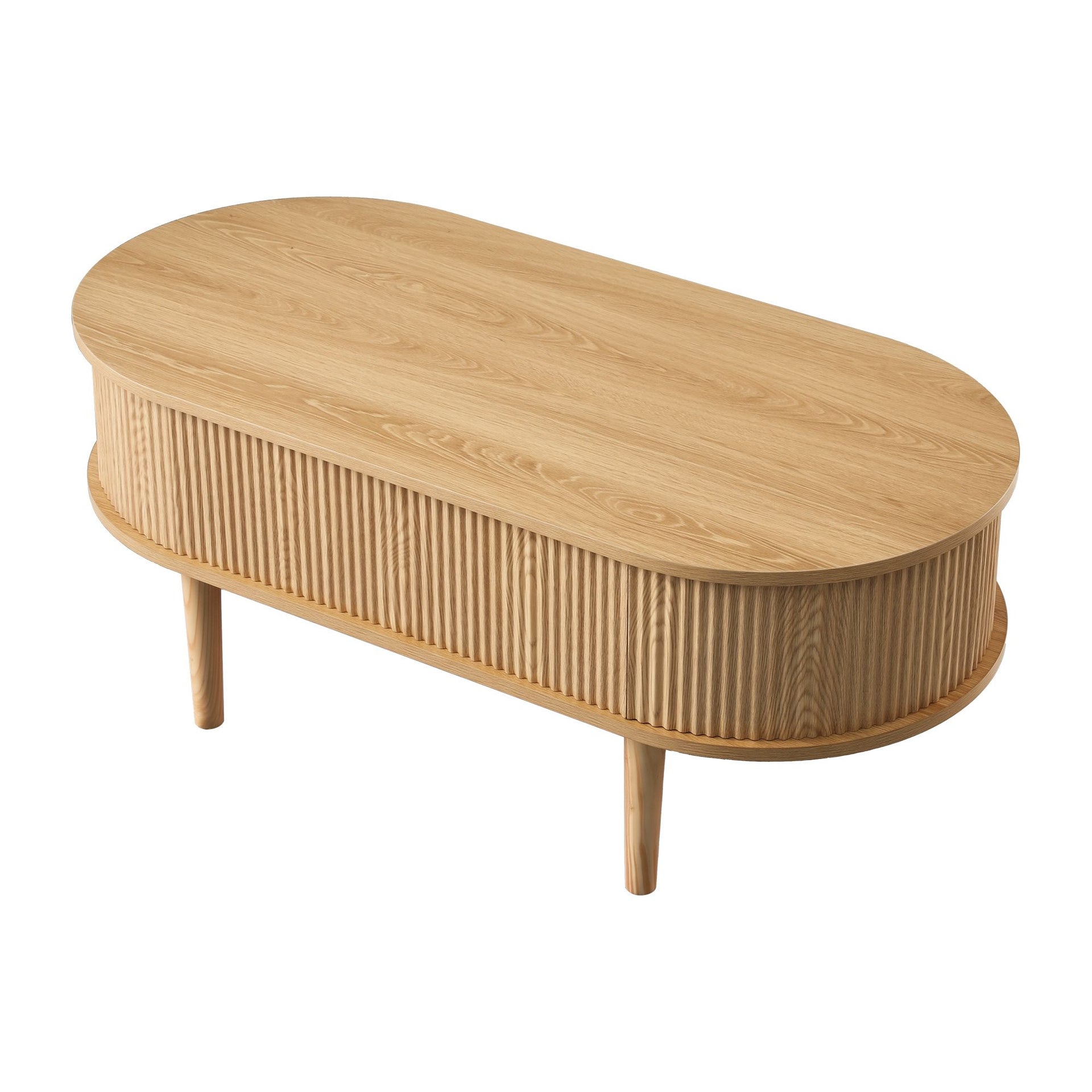 Artiss Lift Top Coffee Table Fluted Centre Table with Hidden Storage Oval 100cm Awezingly