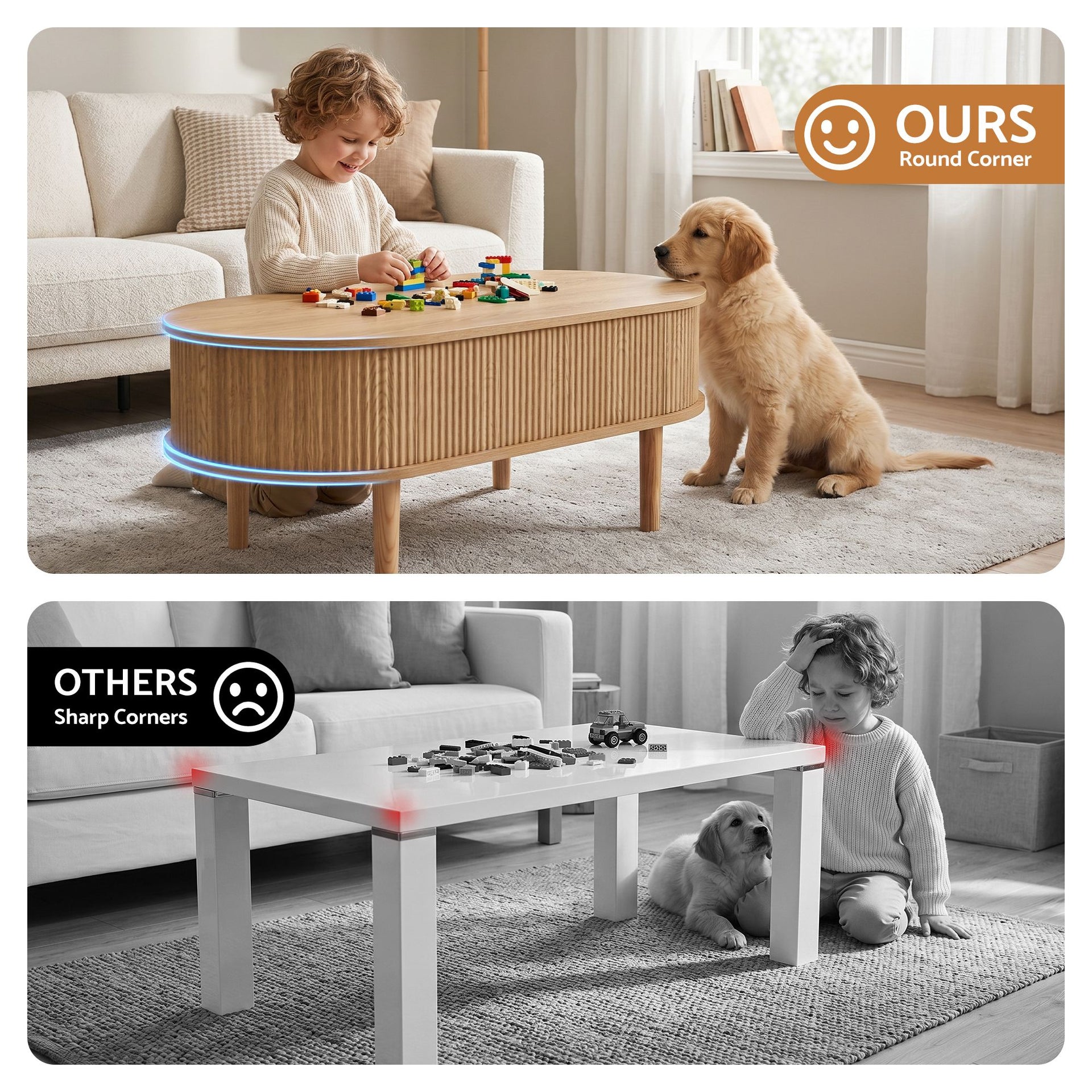 Artiss Lift Top Coffee Table Fluted Centre Table with Hidden Storage Oval 100cm Awezingly