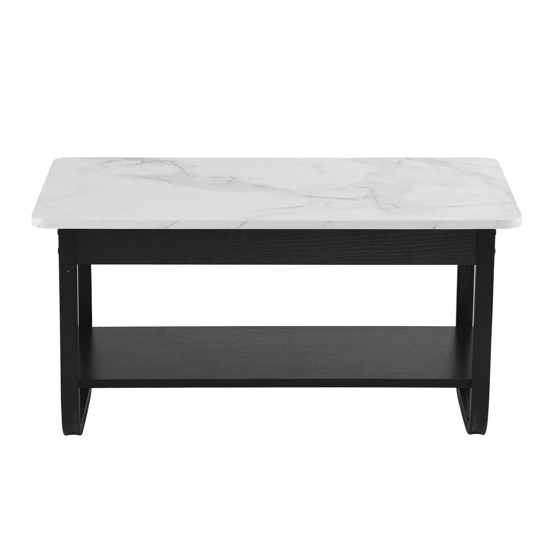 Artiss Coffee Table 2-Tier 80CM Marble Finish Shelf Black&White Artiss