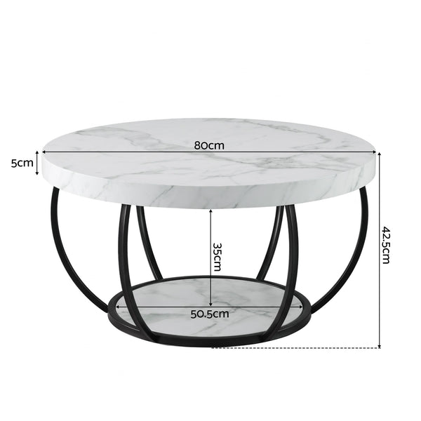 Artiss Coffee Table 2-Tier Marble Finish Round White&Black Artiss