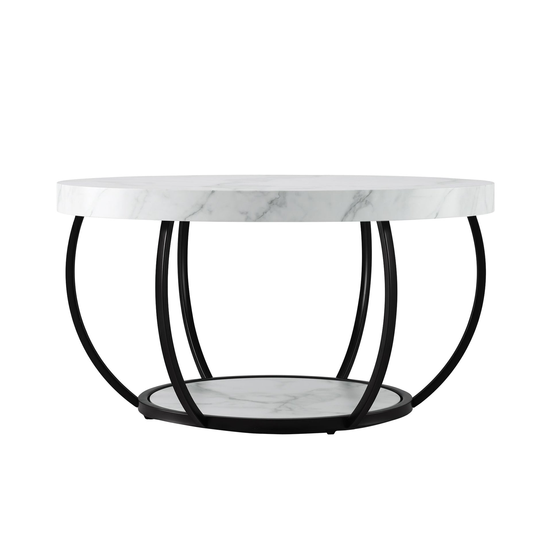 Artiss Coffee Table 2-Tier Marble Finish Round White&Black Artiss