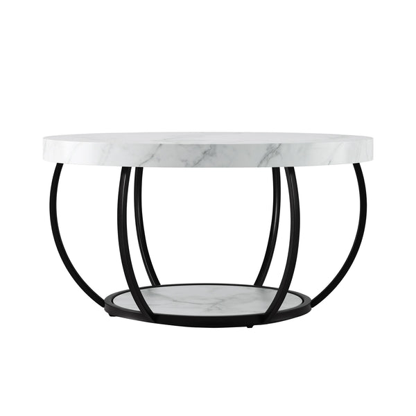 Artiss Coffee Table 2-Tier Marble Finish Round White&Black Artiss