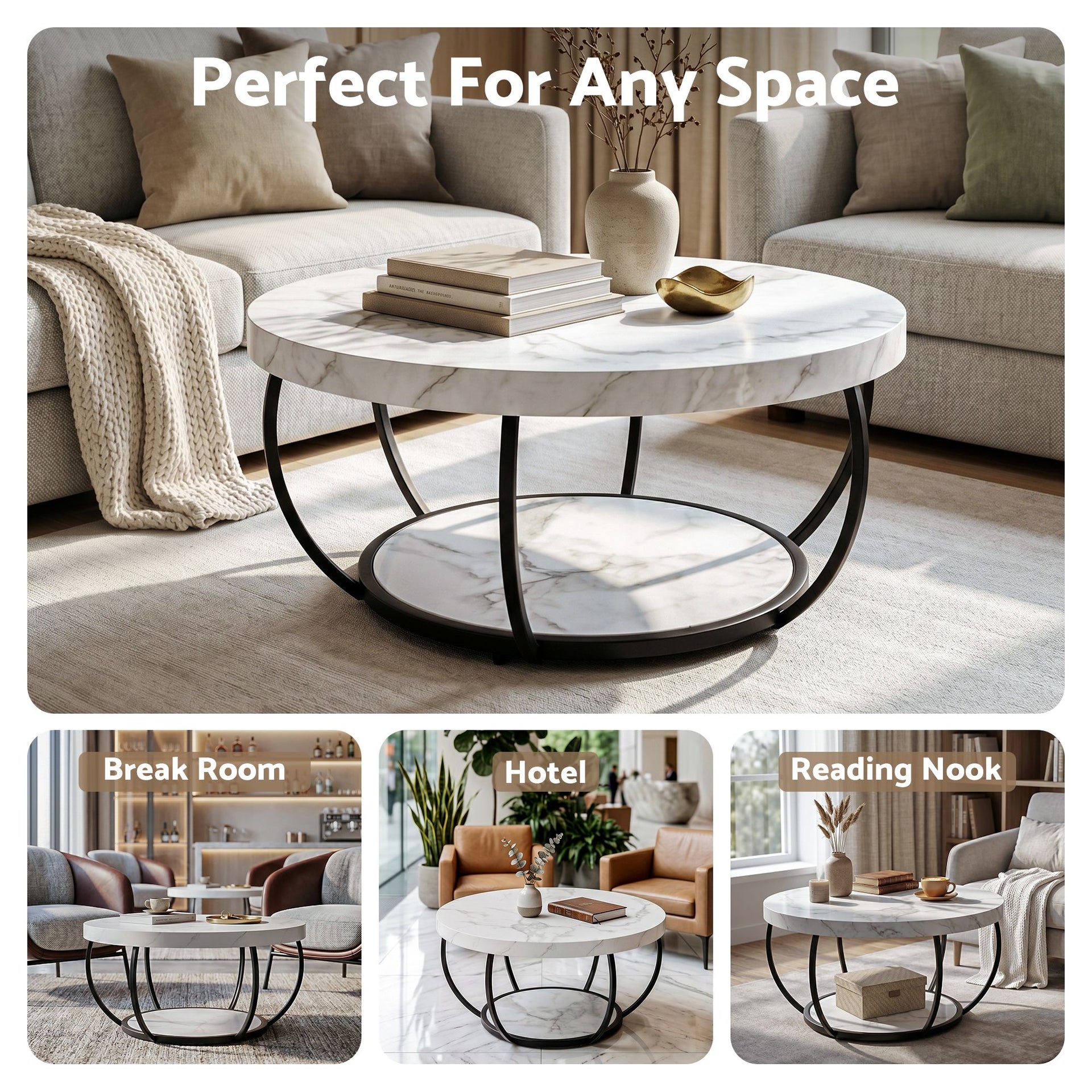 Artiss Coffee Table 2-Tier Marble Finish Round White&Black Artiss