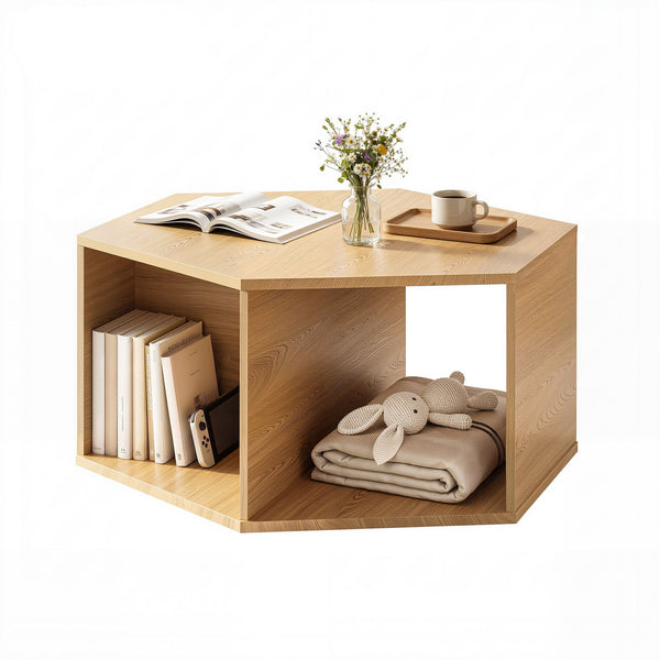 Artiss Coffee Table Hexagonal Center Table with Open Storage 2-Way Display Side Table Wood Awezingly