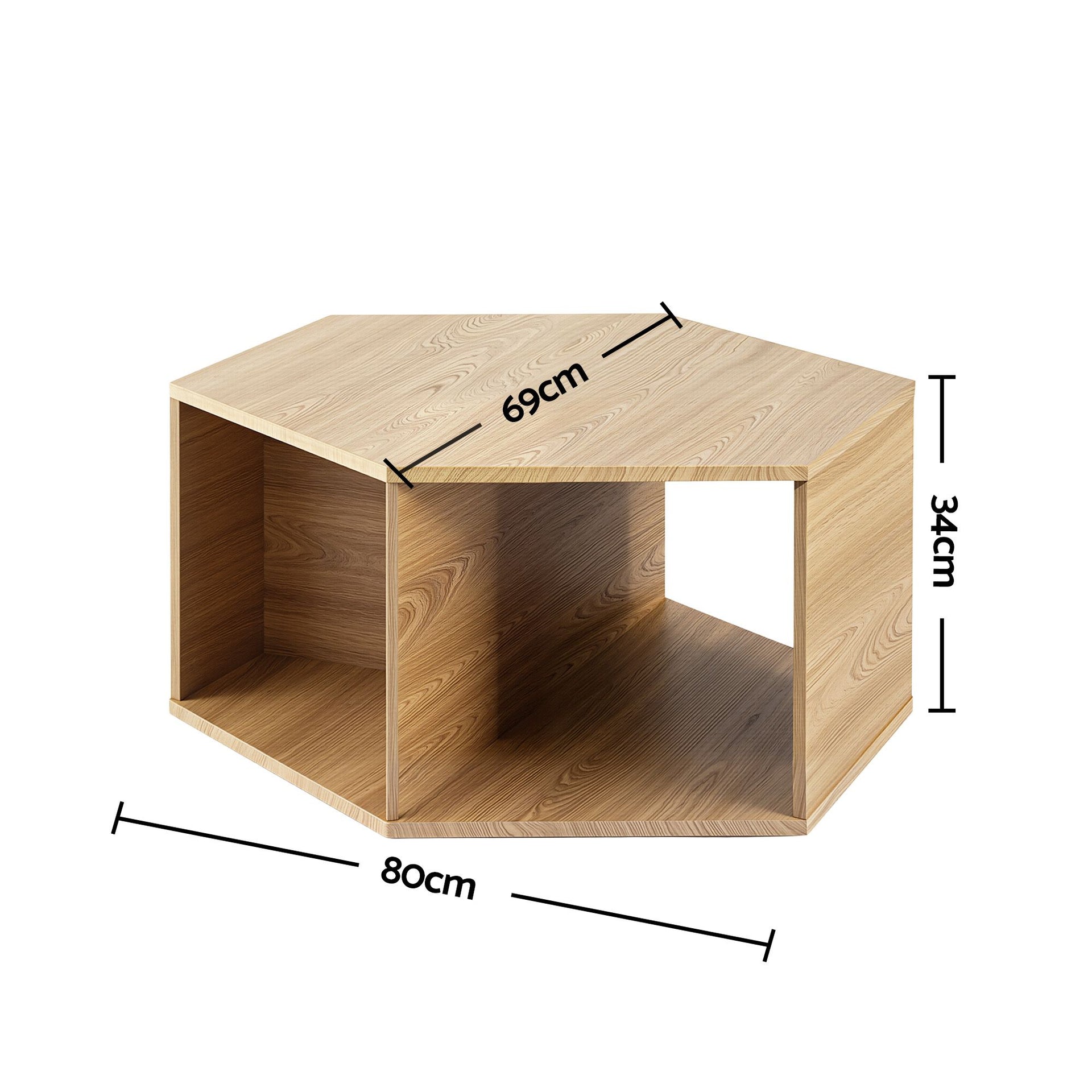 Artiss Coffee Table Hexagonal Center Table with Open Storage 2-Way Display Side Table Wood Awezingly