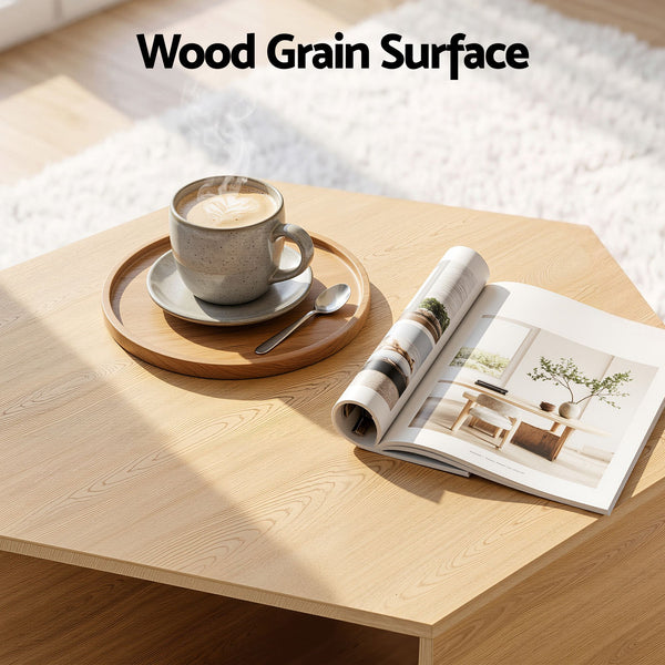 Artiss Coffee Table Hexagonal Center Table with Open Storage 2-Way Display Side Table Wood Awezingly