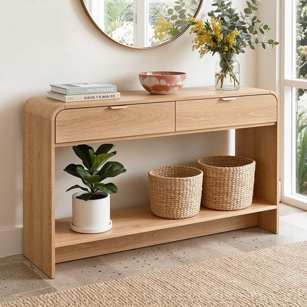 Artiss Console Table Hallway Entryway Storage Drawer Shelf Curved Edge 120CM Pine Awezingly