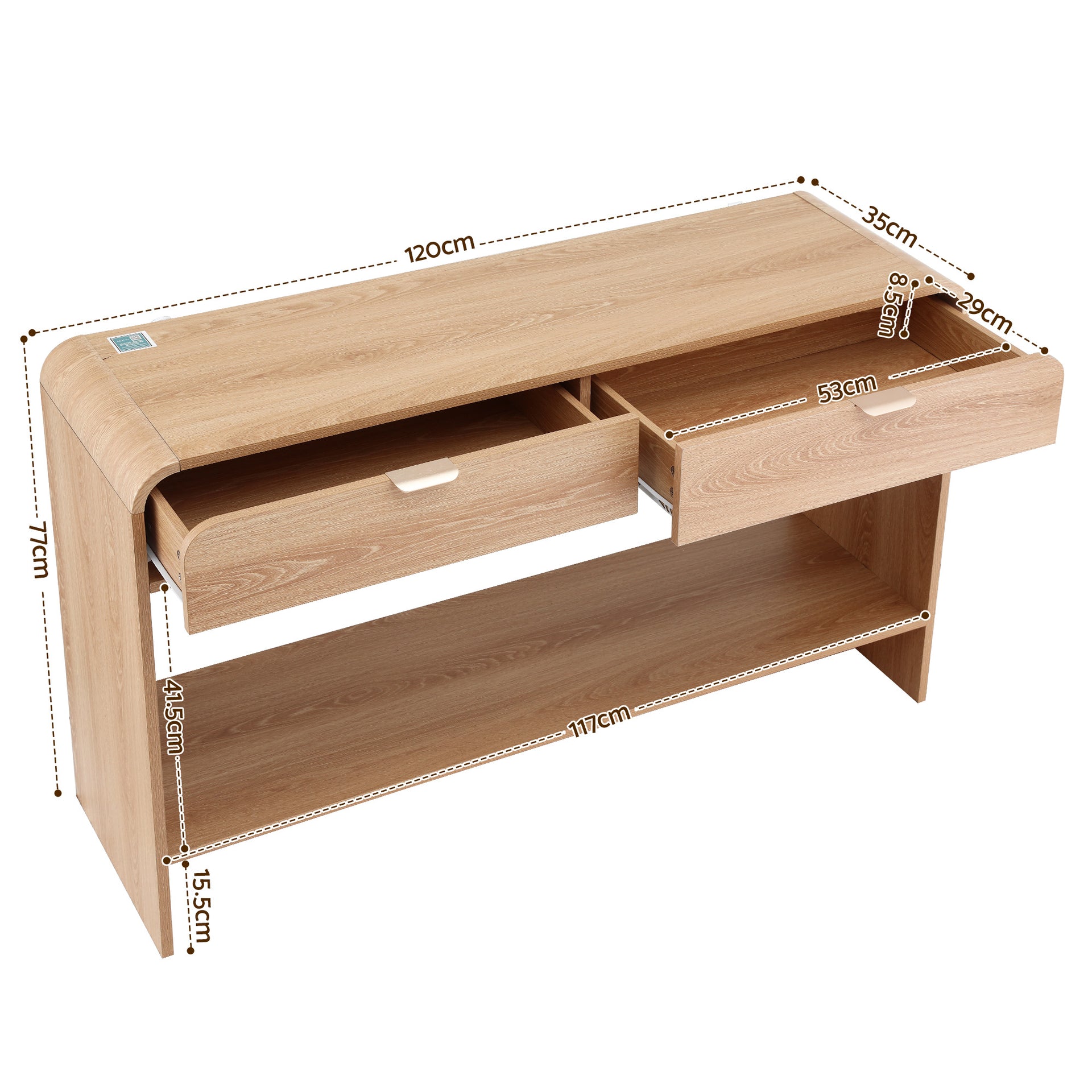 Artiss Console Table Hallway Entryway Storage Drawer Shelf Curved Edge 120CM Pine Awezingly