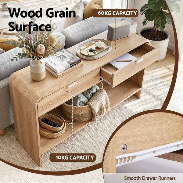 Artiss Console Table Hallway Entryway Storage Drawer Shelf Curved Edge 120CM Pine Awezingly