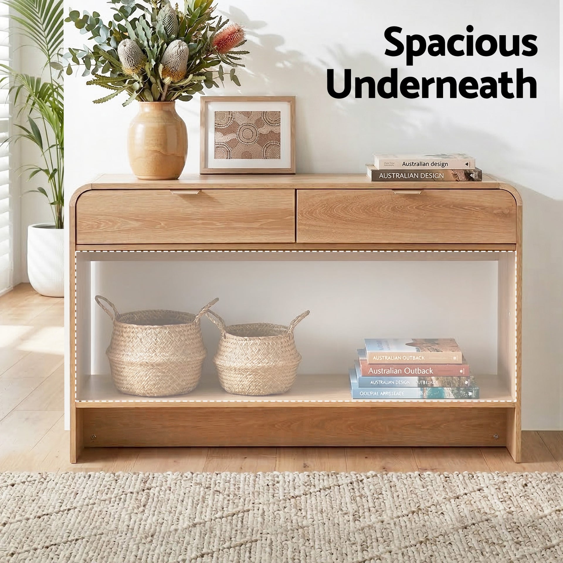 Artiss Console Table Hallway Entryway Storage Drawer Shelf Curved Edge 120CM Pine Awezingly