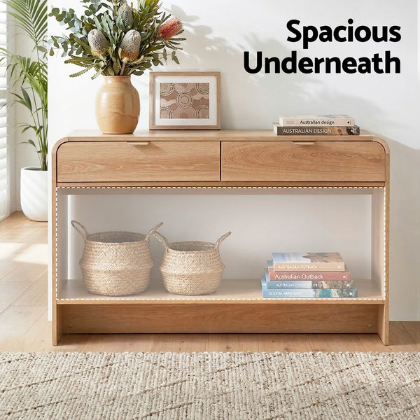 Artiss Console Table Hallway Entryway Storage Drawer Shelf Curved Edge 120CM Pine Awezingly