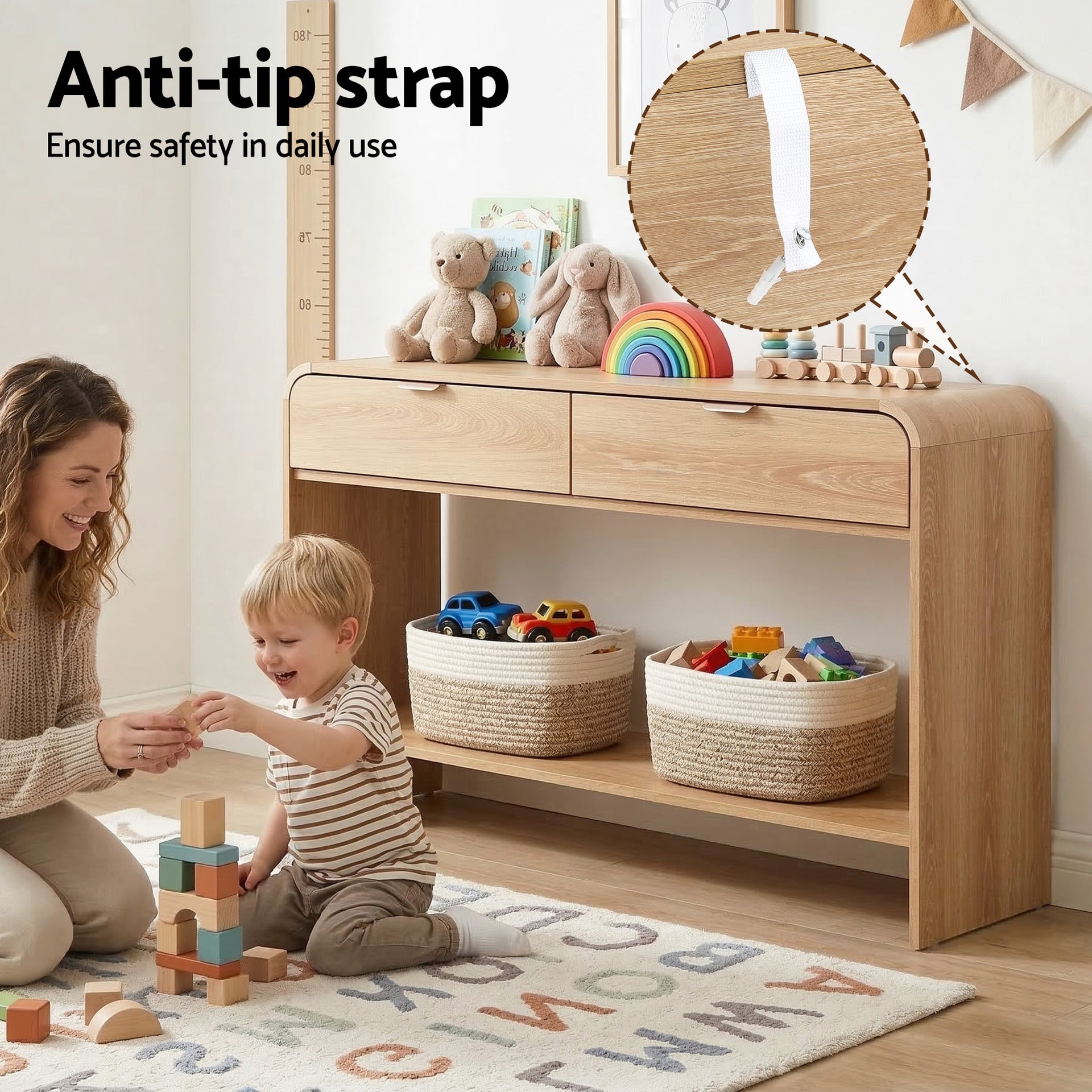 Artiss Console Table Hallway Entryway Storage Drawer Shelf Curved Edge 120CM Pine Awezingly