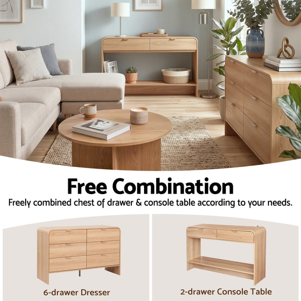 Artiss Console Table Hallway Entryway Storage Drawer Shelf Curved Edge 120CM Pine Awezingly