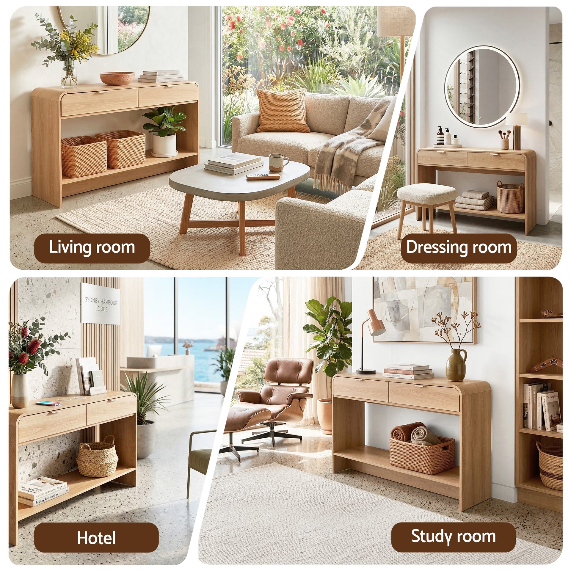 Artiss Console Table Hallway Entryway Storage Drawer Shelf Curved Edge 120CM Pine Awezingly