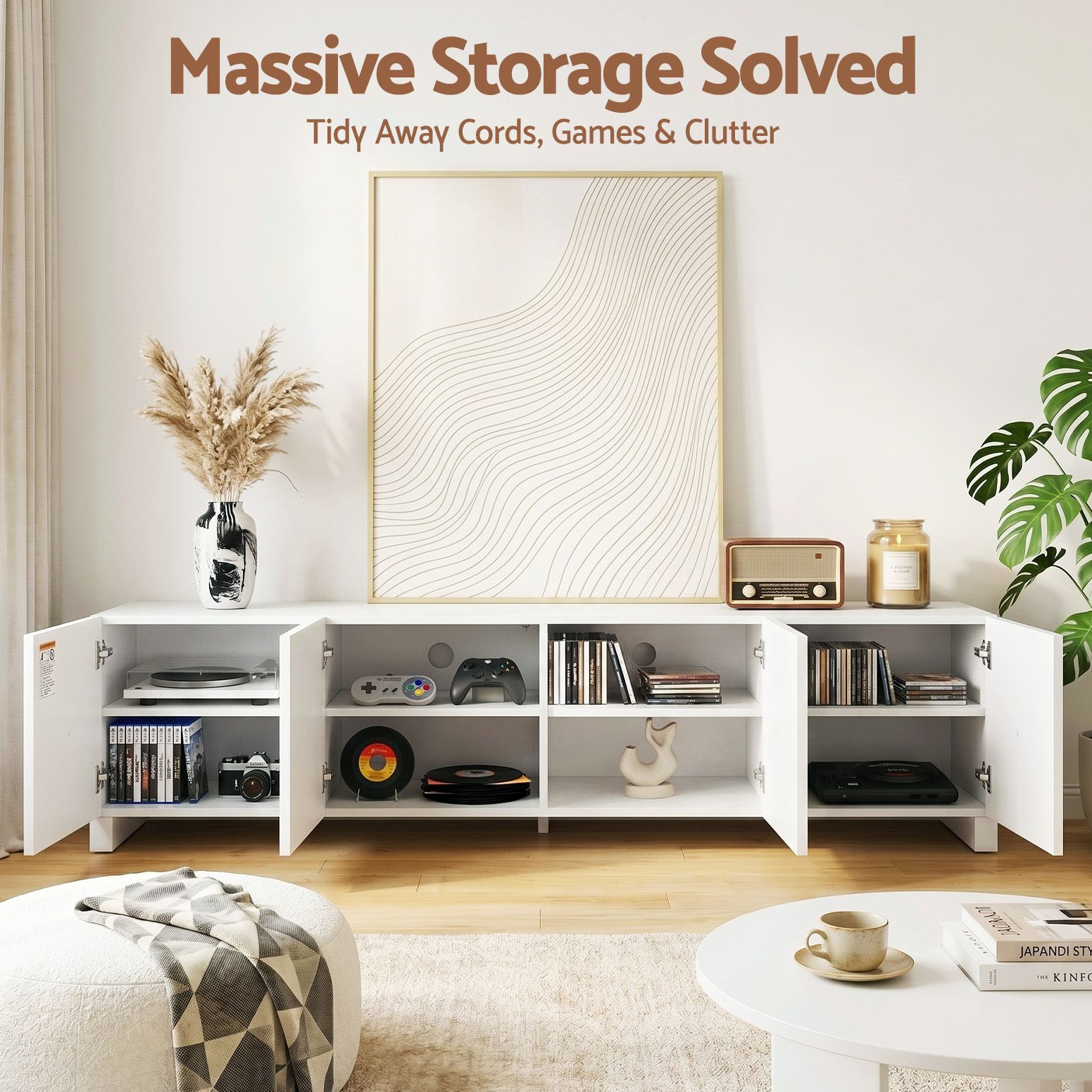Artiss TV Unit Entertainment Unit Storage Cabinet Adjustable Shelf 180cm White Awezingly