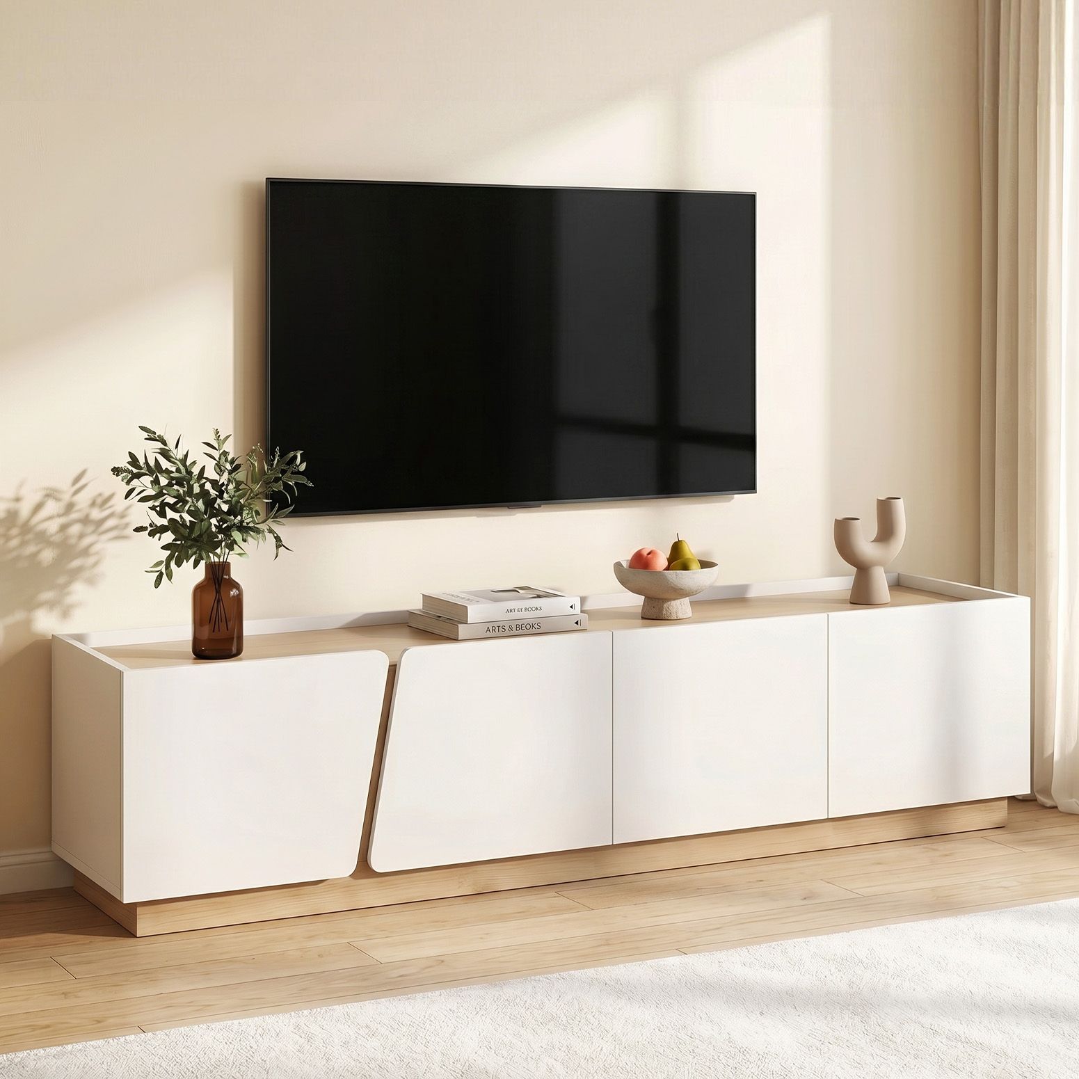 Artiss 180cm TV Unit Storage Cabinet Living Room White & Pine Awezingly