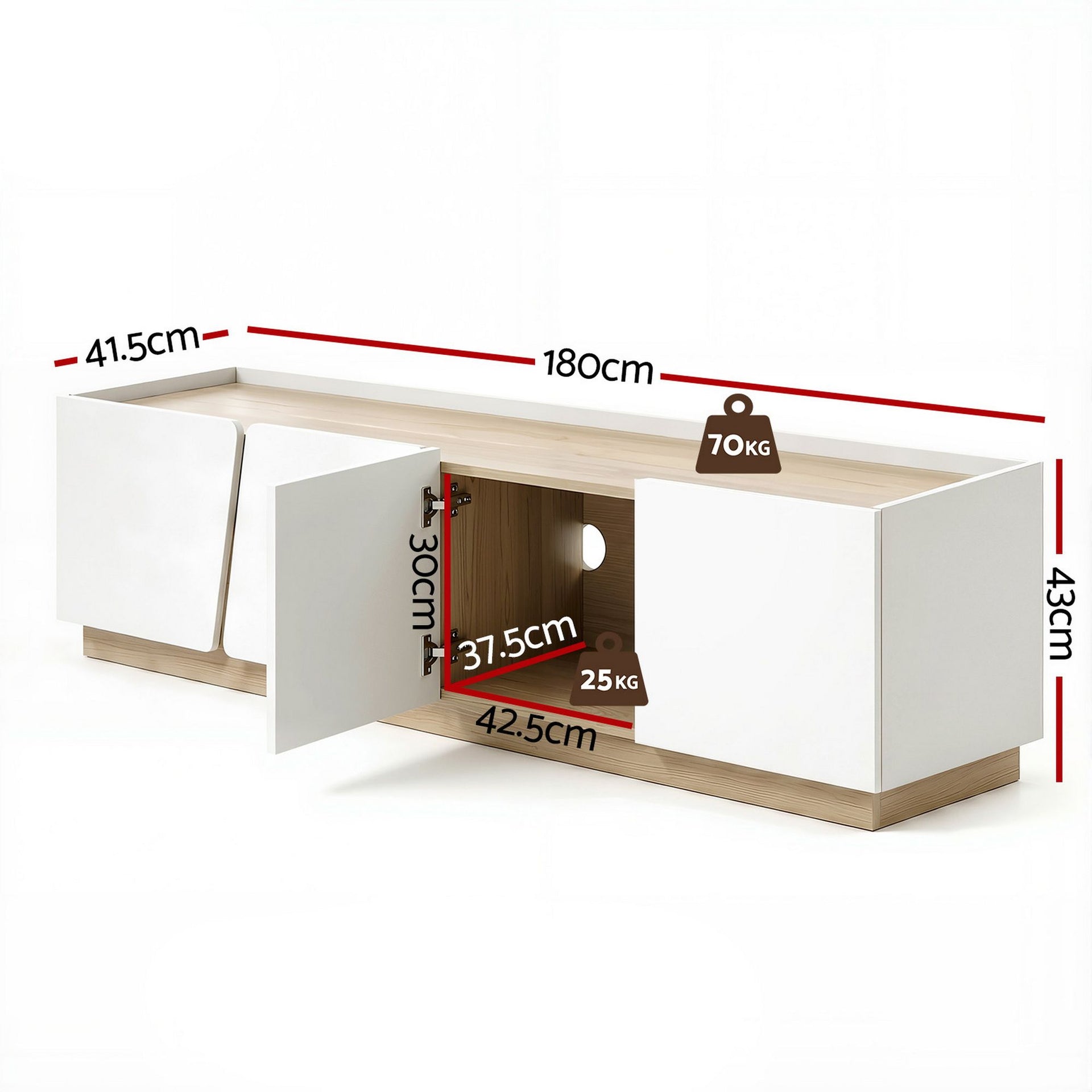 Artiss 180cm TV Unit Storage Cabinet Living Room White & Pine Awezingly