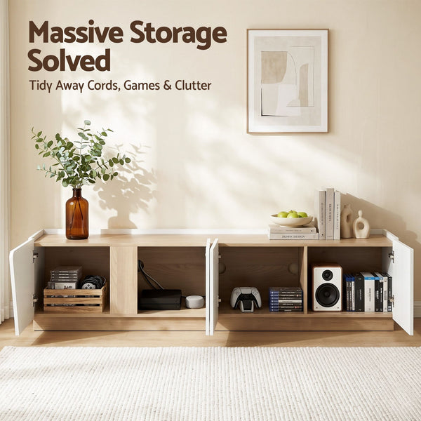Artiss 180cm TV Unit Storage Cabinet Living Room White & Pine Awezingly